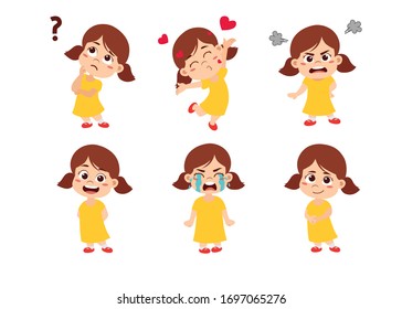 Kids With Many Expressions, Thinking ,love , Angry, Smile, Cry,laugh.Vector And Illustration.