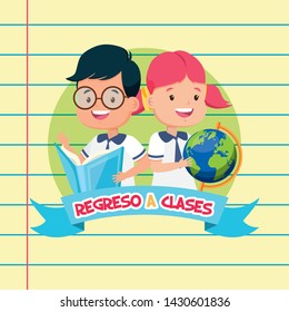 kids with map and book back to school vector illustration