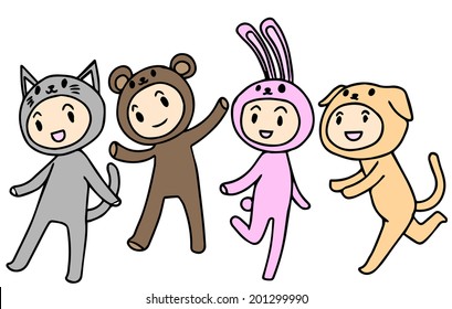Kids in mascot costumes