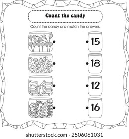 Hoja de cálculo de matemáticas para niños: contar caramelos