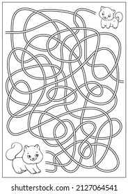 Kids maze game. Labyrinth for children. Riddle find way for cats. Education activity page. Vector illustration.