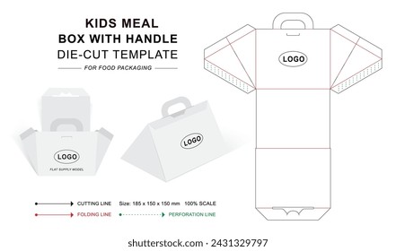 Kids meal box with handle die cut template