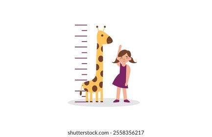 Kids measuring height of her growth  on the background of wall 