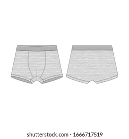 Kids melange boxers knickers underwear isolated on white background. Man underwear. Boxer shorts technical sketch. Fashion vector illustration svg