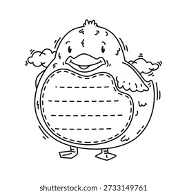 Marco de nota de los niños con el pollito de la historieta o el patito para la etiqueta engomada, hoja de papel de Vector. Plantilla de la etiqueta engomada del mensaje o de la página del bloc de notas con el pájaro divertido del polluelo para el planificador o el aviso de la nota