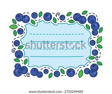 Kids memo note or paper sticker with blueberry berries frame for diary planner, vector daily plan list. Kids memo note or message post page sheet and sticky notice for school task notepaper tag
