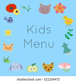 Kids Menu Decorated with Kids Drawings in Animals and Plants Theme