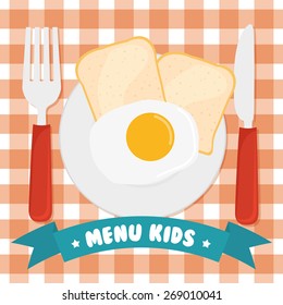Kids menu design over red background, vector illustration.