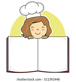 kids menu. girl with blank book