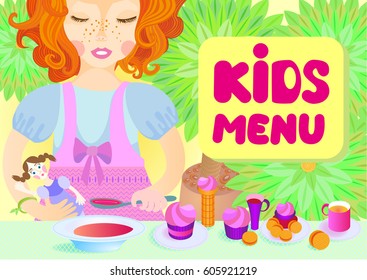 Kids menu girl with dessert