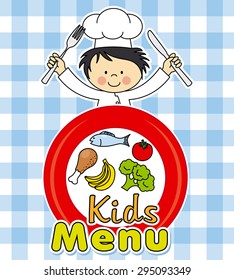 Kids menu. healthy food. Boy chef
