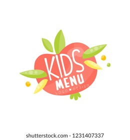 Kids menu logo, healthy organic food banner or poster vector Illustration