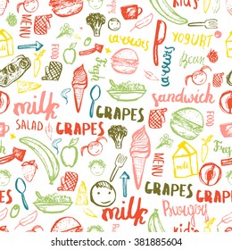 Kids menu seamless pattern. Creative design for wrapping, banners. 