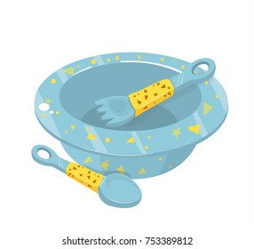 kids menu, tableware for children, cutlery, baby food, vector