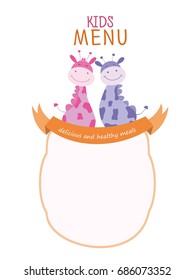 Kids menu template with giraffes.Vector illustration.Kids meal menu design.