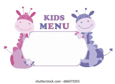 Kids menu template, vector illustration with giraffe.Kids meal menu design.