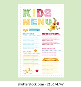 Kids Menu. Vector Template.