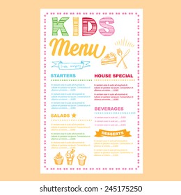 Kids Menu. Vector Template.