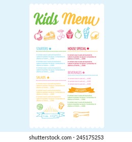 Kids Menu. Vector Template.