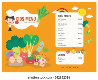 Kids menu. Vector template.