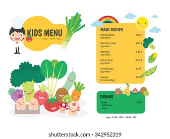 Kids menu. Vector template.