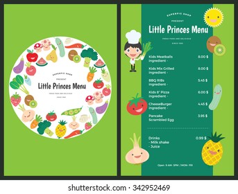 Kids menu. Vector template.