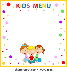 kids menu,cute little girls and boy are sitting, illustration,vector