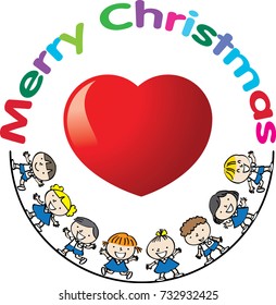 kids with merry christmas text