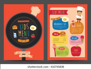 Kids Meun food, colorful with chef cartoon, template vector illustration