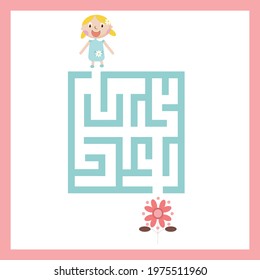 Kids mini games for development. Maze with flowers. Colorful vector illustration in flat style.