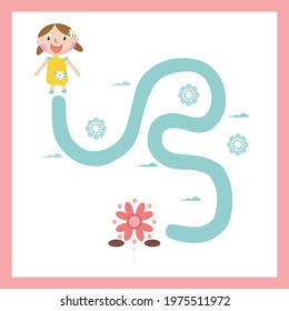 Kids mini games for development. Maze with flowers. Colorful vector illustration in flat style.