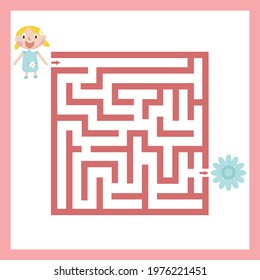 Kids mini games for development. Maze with flowers. Colorful vector illustration in flat style.