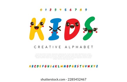Kids modern abstract digital alphabet colorful font. Minimal cute kids typography, Creative colorful font and with numbers. vector illustration
