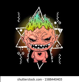 kids monster design geometric cartoon tshirt design template