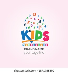 Kids Montessori vector logo design, Kids Pre School Center creative logo style 