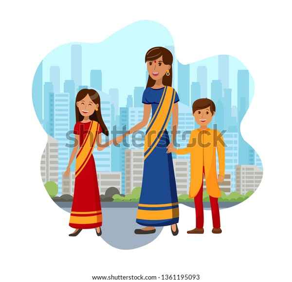 Kids Mother India Color Illustration Woman Stock Vector Royalty Free