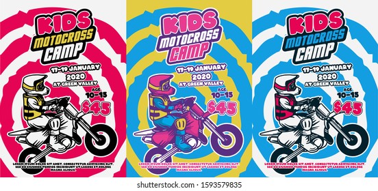 kids motocross camp poster design summer retro vintage cool color illustration flyer