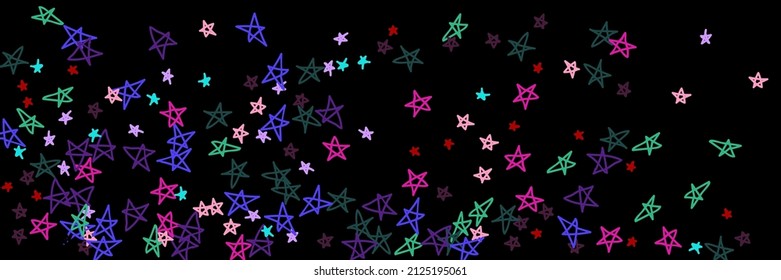 Kids Multicolor Childish Vivid Night Bright Colorful Handdrawn Stars. Mint Pink Black Purple Naive Red Bordo Illustration. Vibrant Stars Lavender Chaotic Dark Violet Green Pastel Sky Background.