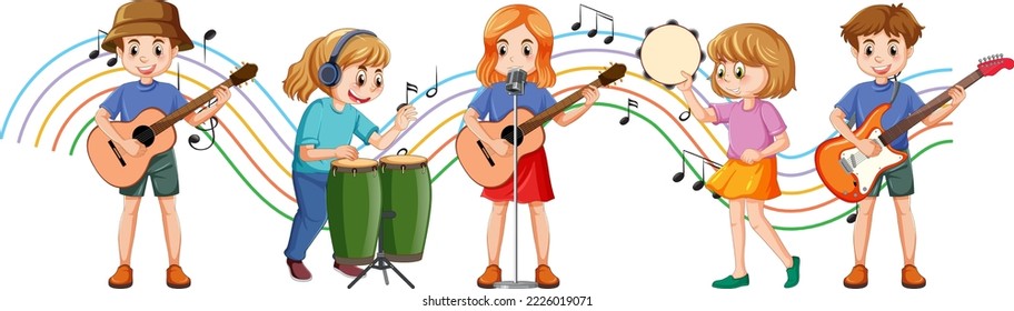 Kids music band cartoon character illustration