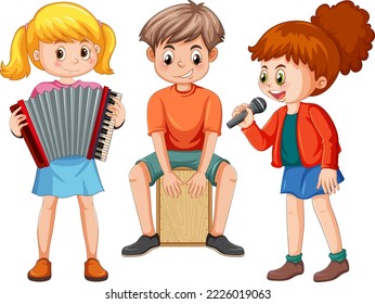Kids music band cartoon illustration