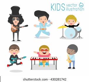 Kids and music, Children playing Musical Instruments, child and music, kids playing Musical, illustration of Kids playing different musical instruments, Musical, music, guitar drums bass saxophone.