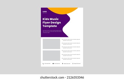 Kids Music Class Flyer, Poster Template. Kids Karaoke Party Poster Design. Child Music Class Online Flyer Design Template.