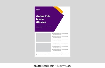 Kids Music Class Flyer, Poster Template. Kids Karaoke Party Poster Design. Child Music Class Online Flyer Design Template.