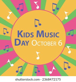 Kids Music Day vector banner design with geometric shapes and vibrant colors on a horizontal background. Happy Kids Music Day modern minimal poster.