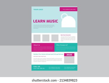 Kids music flyer design template, child music class online flyer design template, kids music class flyer, poster template.