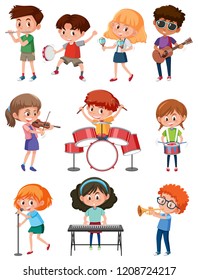 Kids with music instrument illustration