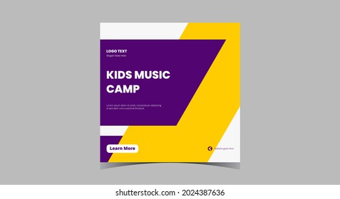 Kids music lesson social media post design. Instrument learning promotion social media post template