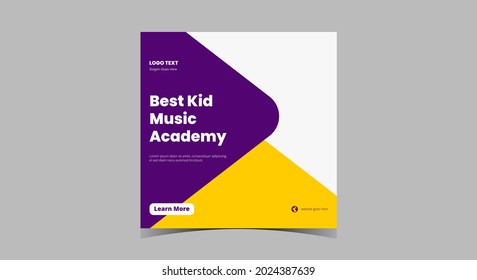 Kids music lesson social media post design. Instrument learning promotion social media post template