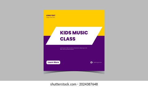 Kids music lesson social media post design. Instrument learning promotion social media post template