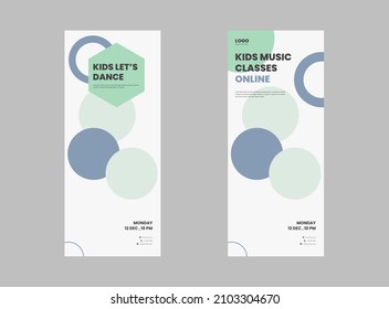 kids music online roll up banner, poster, cover, promotion template. dance workshop dl flyer template design.